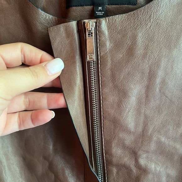 Designer Lafayette 148 New York Brown High Quality Leather Mini Dress - Picture 5 of 10